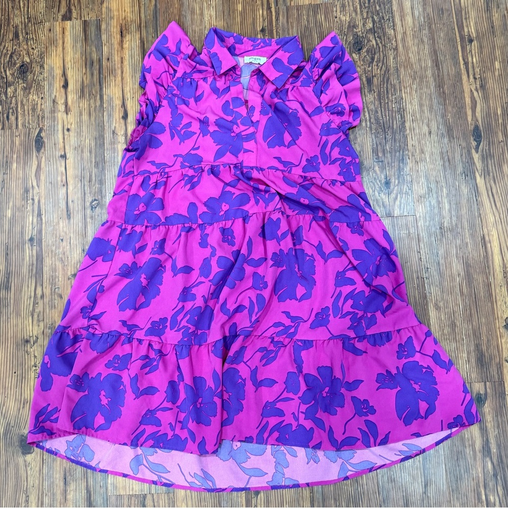 Bright Floral Print Collar Tiered Dress